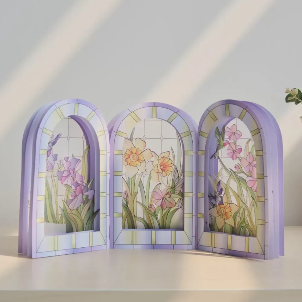 Lovepop Decor|Just Because|Stained Glass Floral Triptych Pop-Up Gift