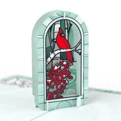 Lovepop Greeting Cards|Christmas 12/25|Stained Glass Winter Cardinal Pop-Up Card