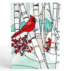 Lovepop Greeting Cards|Christmas 12/25|Stained Glass Winter Cardinal Pop-Up Card
