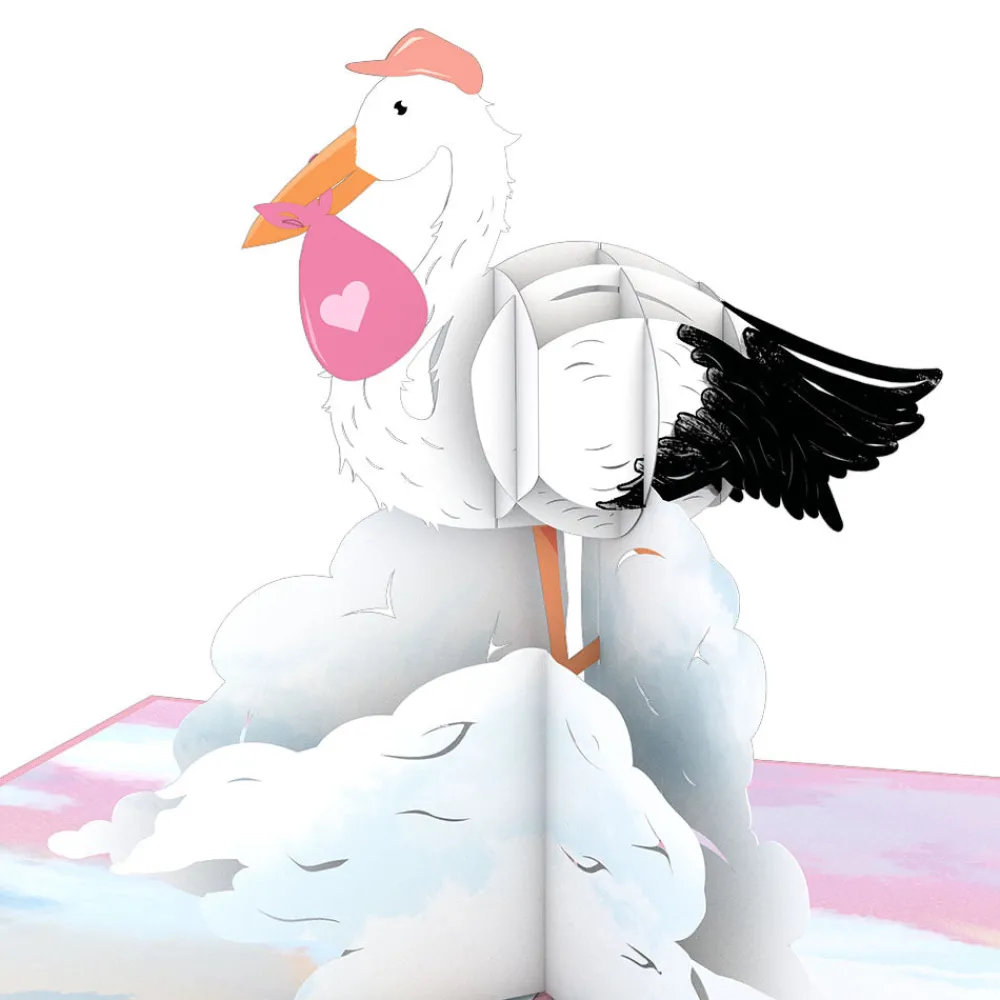 Lovepop Baby|Congratulations|Stork Baby Pink Pop-Up Card