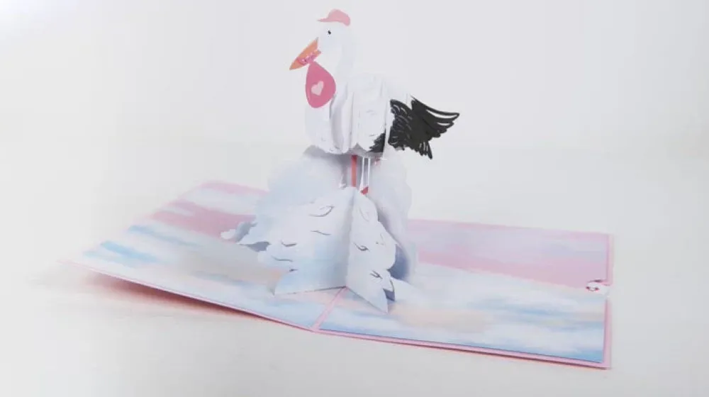 Lovepop Baby|Congratulations|Stork Baby Pink Pop-Up Card