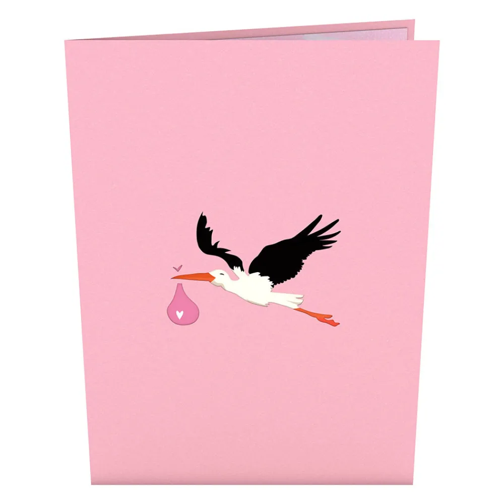 Lovepop Baby|Congratulations|Stork Baby Pink Pop-Up Card