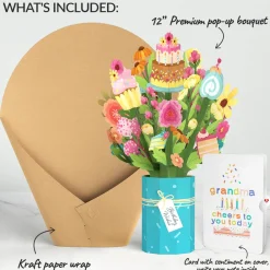 Lovepop Pop-Up Bouquets|Birthday|Sweet Birthday Wishes Bouquet and Sentiment Set for Grandma