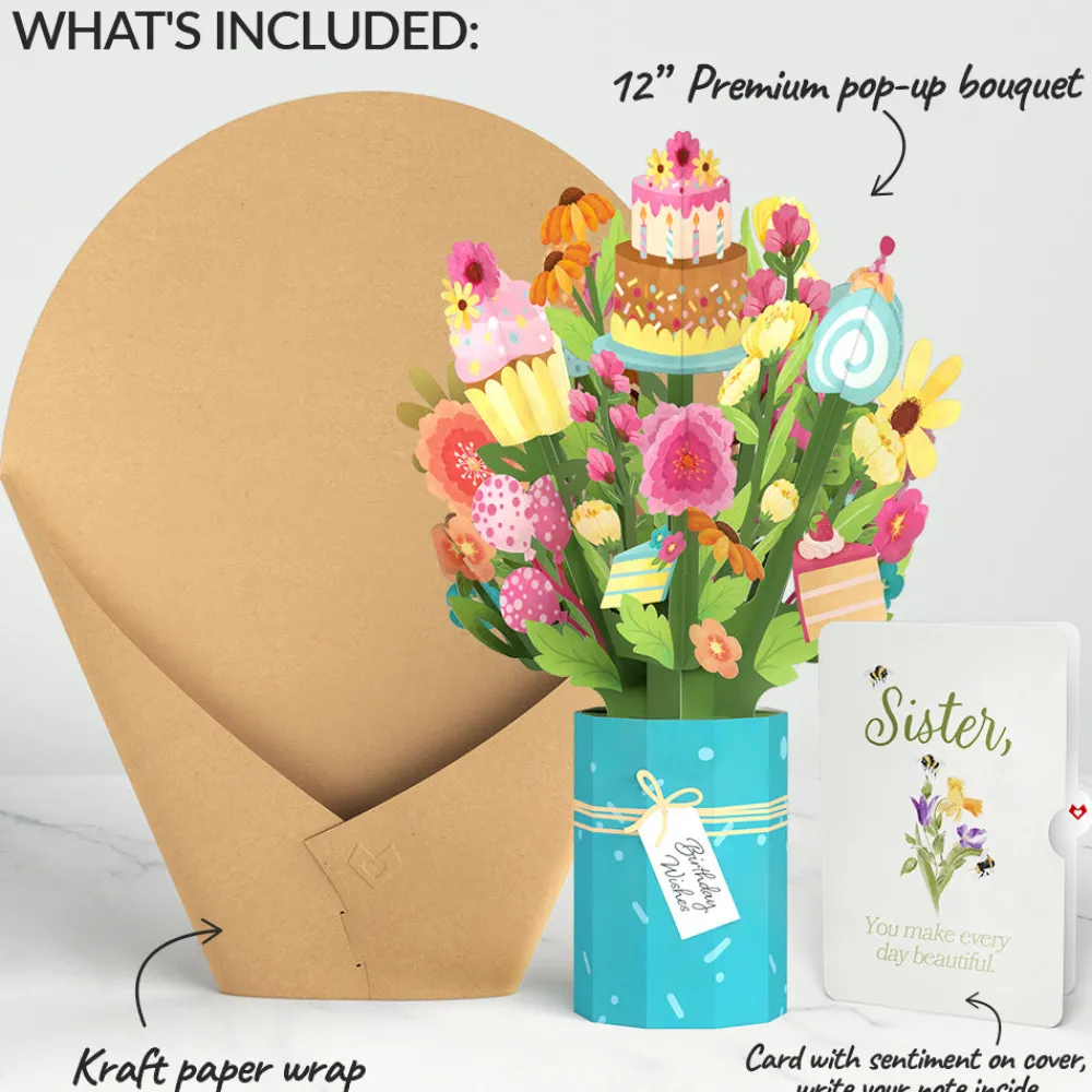 Lovepop Pop-Up Bouquets|Birthday|Sweet Birthday Wishes Bouquet and Sentiment Set for Sister