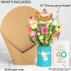 Lovepop Pop-Up Bouquets|Sweet 40th Birthday Wishes Bouquet and Confetti Cake Sentiment Set
