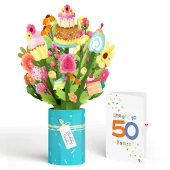 Lovepop Pop-Up Bouquets|Sweet 50th Birthday Wishes Bouquet and Confetti Cake Sentiment Set