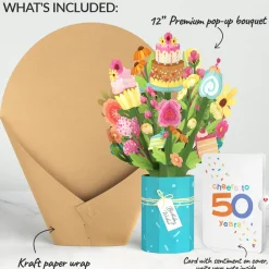 Lovepop Pop-Up Bouquets|Sweet 50th Birthday Wishes Bouquet and Confetti Cake Sentiment Set
