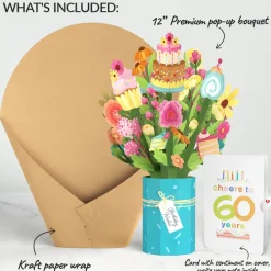 Lovepop Pop-Up Bouquets|Sweet 60th Birthday Wishes Bouquet and Confetti Cake Sentiment Set