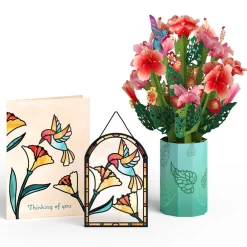 Lovepop Pop-Up Bouquets|Card & Gift Bundles|Thinking of You Hummingbird Suncatcher Card & Pop-Up Bouquet Bundle