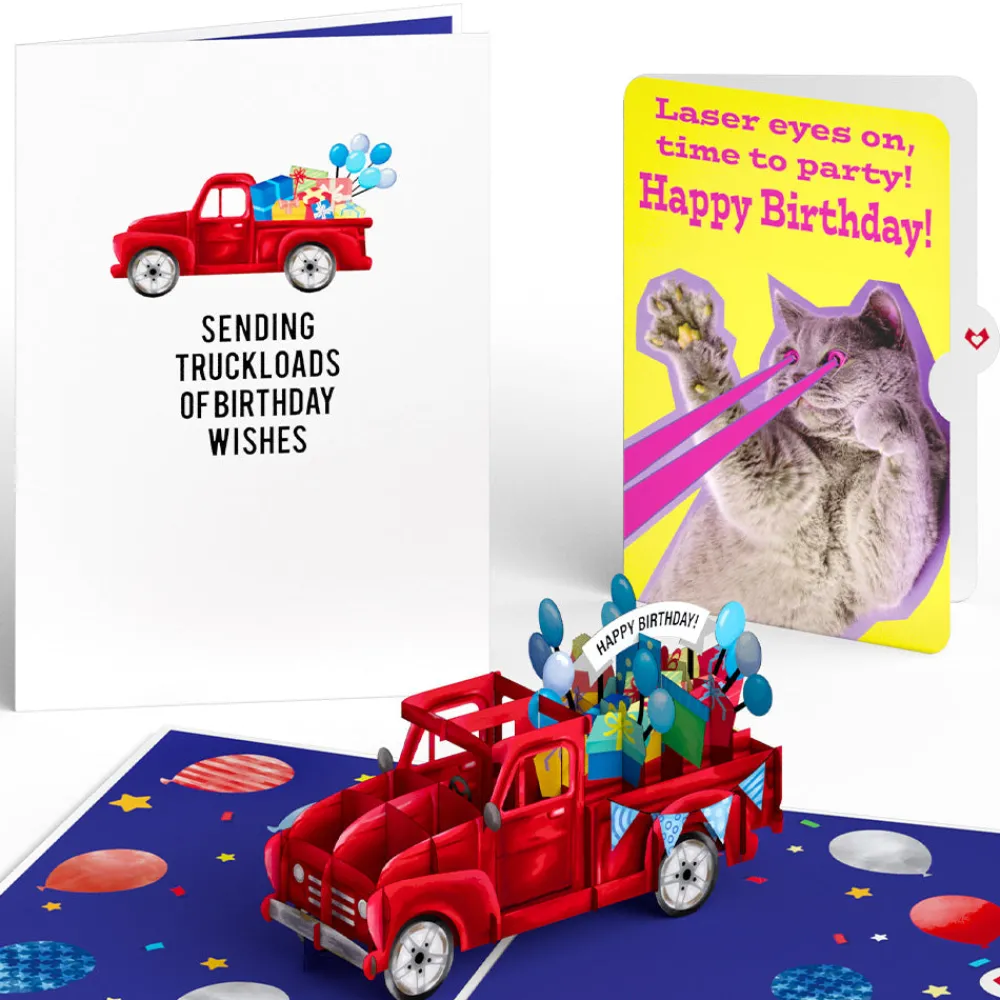 Lovepop Birthday|Truckloads of Birthday Wishes with Cat Laser Eyes Pop-Up Card and Sentiment Set