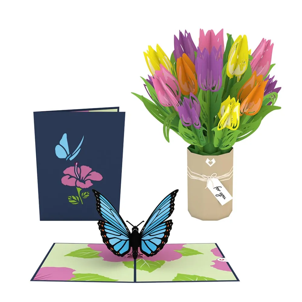 Lovepop Pop-Up Bouquets|Card & Gift Bundles|Tulip & Blue Morpho Butterfly Bundle