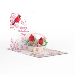 Lovepop Greeting Cards|Valentine'S Day 2/14|Valentine's Cherry Blossom Basket with Cardinals Pop-Up Card