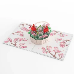 Lovepop Greeting Cards|Valentine'S Day 2/14|Valentine's Cherry Blossom Basket with Cardinals Pop-Up Card