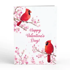 Lovepop Greeting Cards|Valentine'S Day 2/14|Valentine's Cherry Blossom Basket with Cardinals Pop-Up Card
