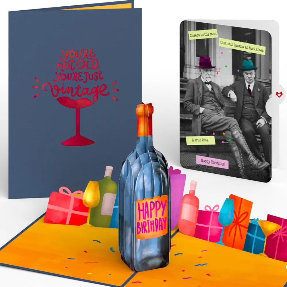 Lovepop Birthday|Vintage Wine Birthday Pop-Up Card and Sentiment Set for Any Man