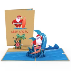 Lovepop Greeting Cards|Christmas 12/25|Warm Wishes Surfing Santa Pop-Up Card
