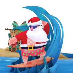 Lovepop Greeting Cards|Christmas 12/25|Warm Wishes Surfing Santa Pop-Up Card