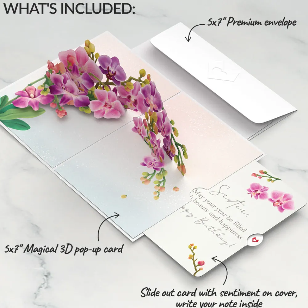 Lovepop Birthday|Watercolor Orchid Birthday Pop-Up Card and Sentiment Set for Sister