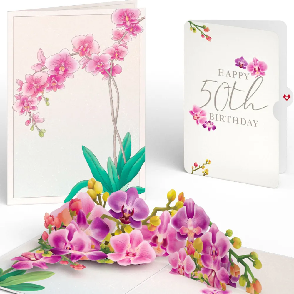 Lovepop Birthday|Watercolor Orchid 50th Birthday Pop-Up Card and Sentiment Set