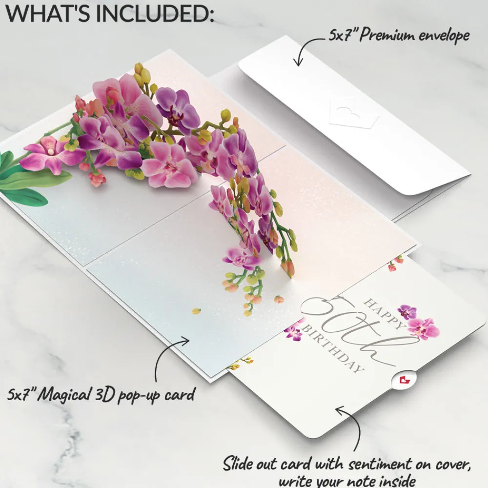 Lovepop Birthday|Watercolor Orchid 50th Birthday Pop-Up Card and Sentiment Set