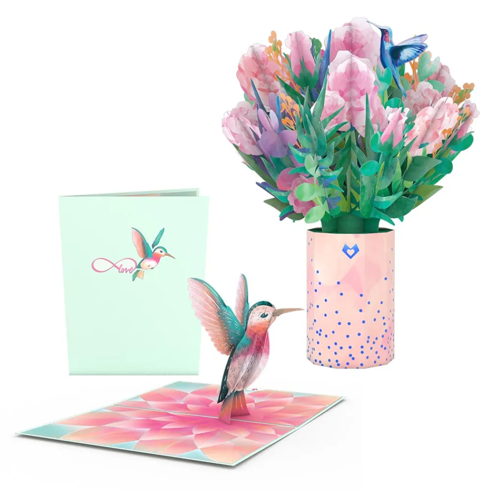 Lovepop Pop-Up Bouquets|Card & Gift Bundles|Watercolor Rose & Hummingbird Bundle