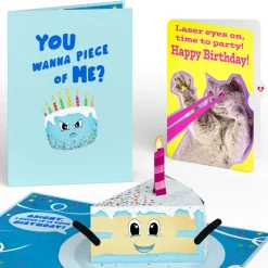 Lovepop Birthday|Whimsical Birthday Cake Slice with Cat Laser Eyes Pop-Up Card and Sentiment Set