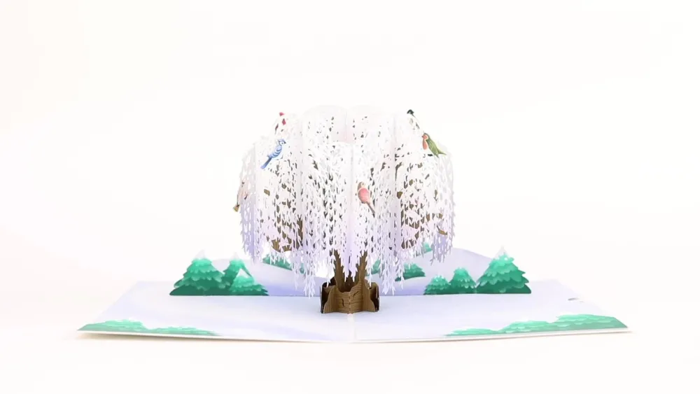 Lovepop Greeting Cards|Just Because|Winter Willow Tree Birds Pop-Up Card