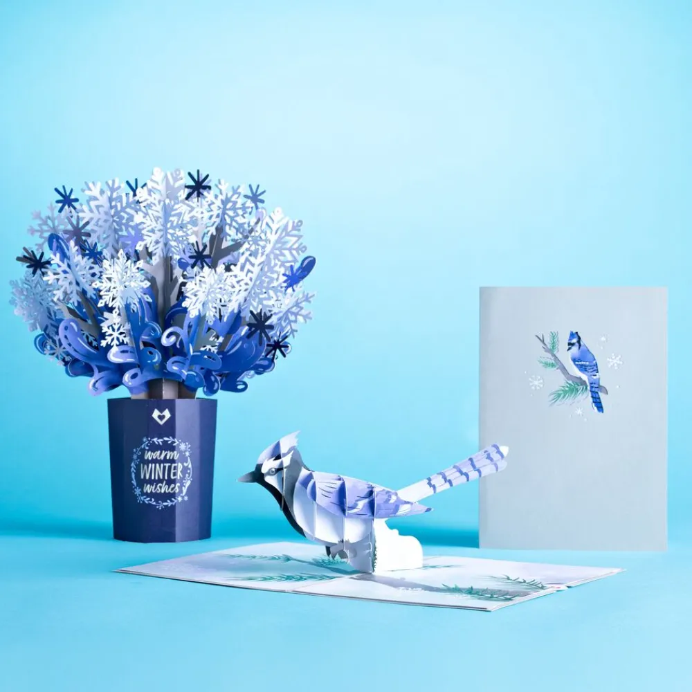 Lovepop Pop-Up Bouquets|Card & Gift Bundles|Winter Wishes Blue Jay Bundle