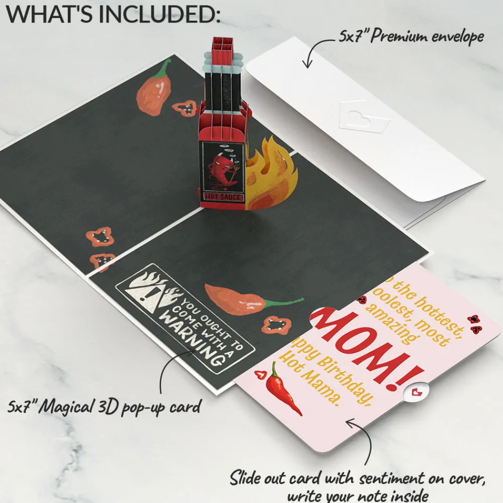 Lovepop Birthday|Her|You’re So Hot - Hot Sauce Birthday Pop-Up Card and Sentiment Set for Mom